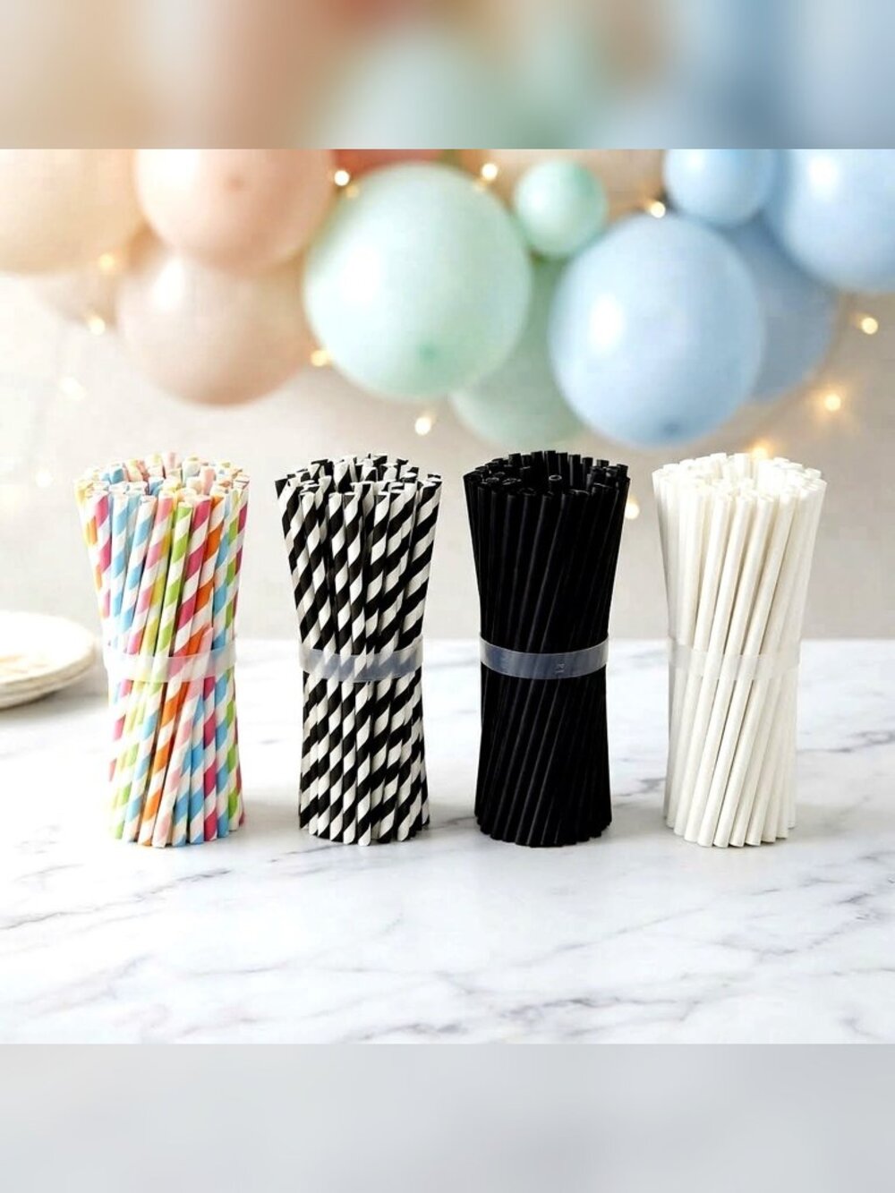 Paper Straws 400 Pack Assorted + Black White Striped + Black + White Party Drink